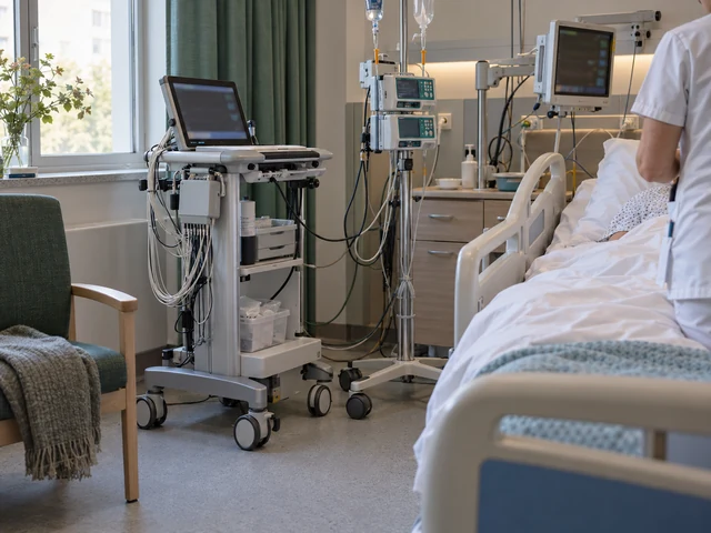 Illustration of EEG equipment alongside monitors and other bedside equipment